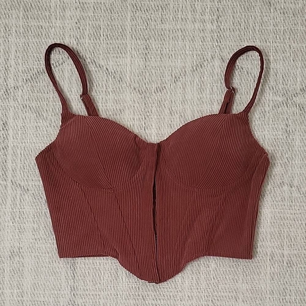 Say What Rust Ribbed Corset Top